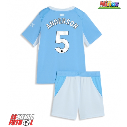 Manchester City Elliot Anderson #5 Primera Equipación Niños 2026-27 Manga Corta (+ Pantalones cortos)